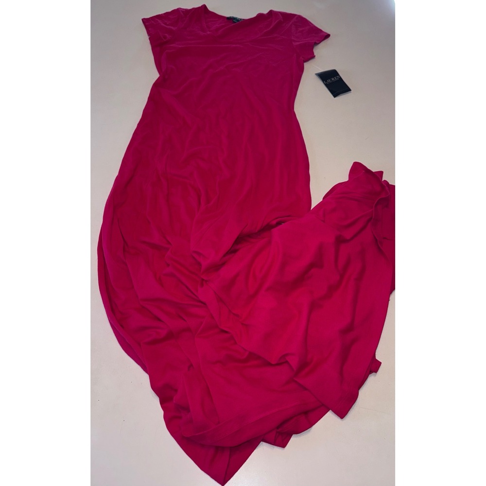 NWT Lauren Ralph Lauren Pink Cotton Modal Short Sleeve Maxi Dress Medium NEW